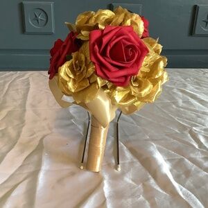 Small gold colored rose and real touch rose bouquet…you pick colors